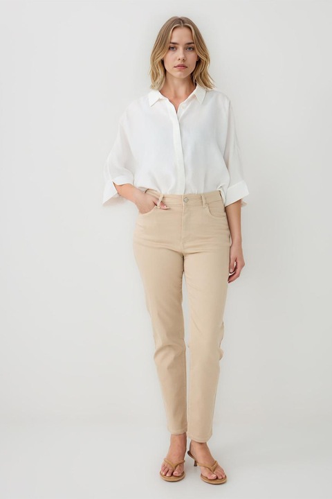 JIMMY KEY, Blugi regular fit cu talie inalta, Bej deschis