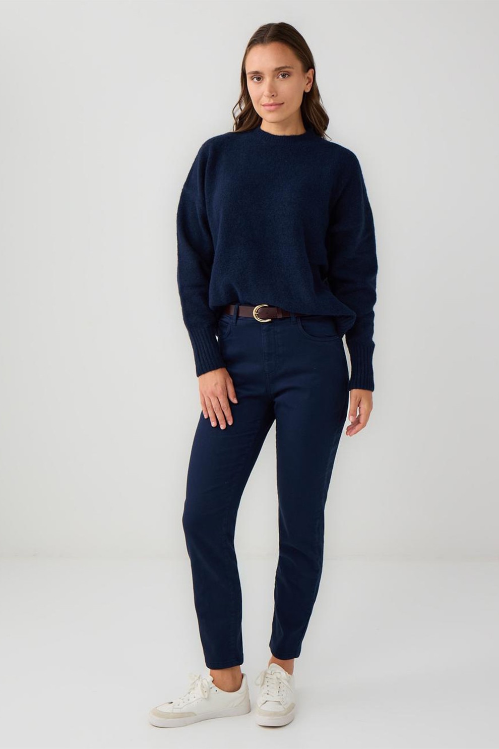 JIMMY KEY, Blugi regular fit cu talie inalta, Bleumarin, 42 - eMAG.ro