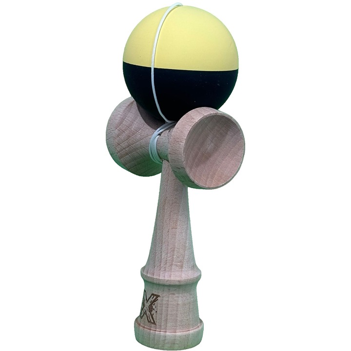 Kendama Original X, дървена, гумена топка, 18 см, игра на умения за деца и възрастни, двуцветна жълто-черна