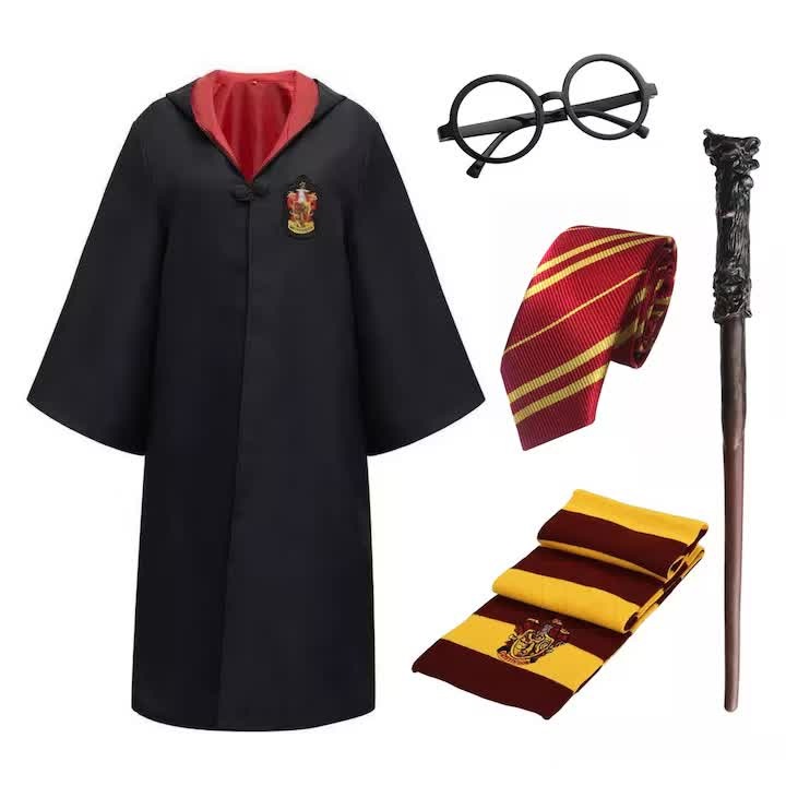 Costum complet adult Harry Potter - Pelerina Adult Gryffindor (Marime M) cu ochelari, bagheta, esarfa si cravata