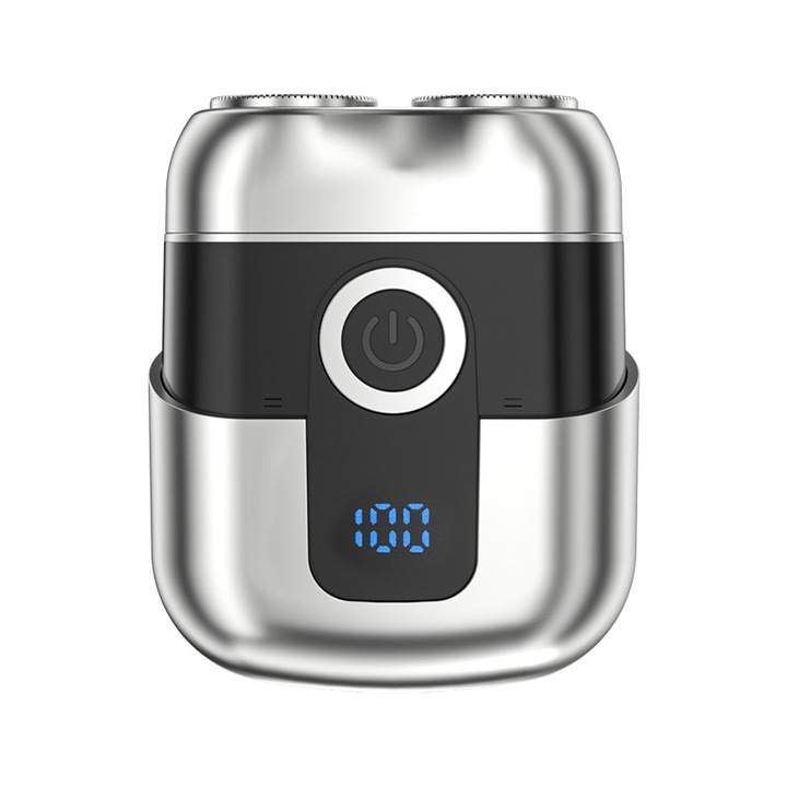 Aparat de ras electric, 5W, afisaj digital LED, lame duble, rezistent la apa IPX6, 300mAh, reincarcabil USB, ergonomic, compact si portabil, argintiu