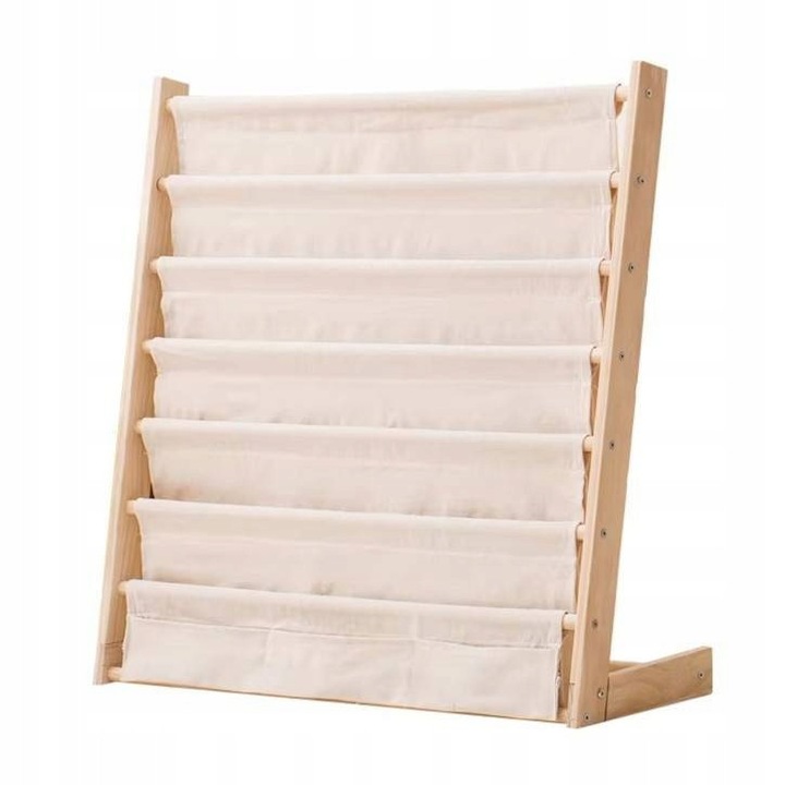 Raft pentru carti, Ecarla, 6 niveluri, cu buzunare, 79x60cm, bej