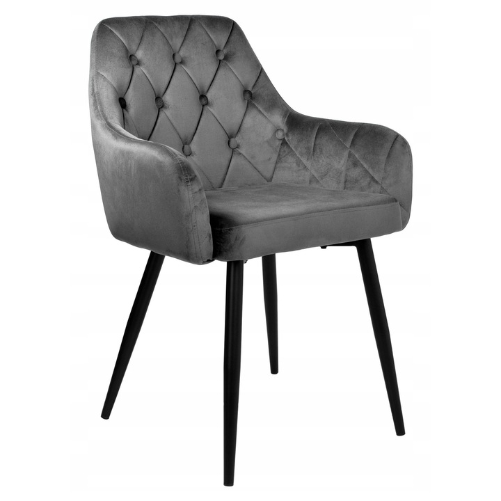 Тапициран стол, eHokery, кадифе, сив