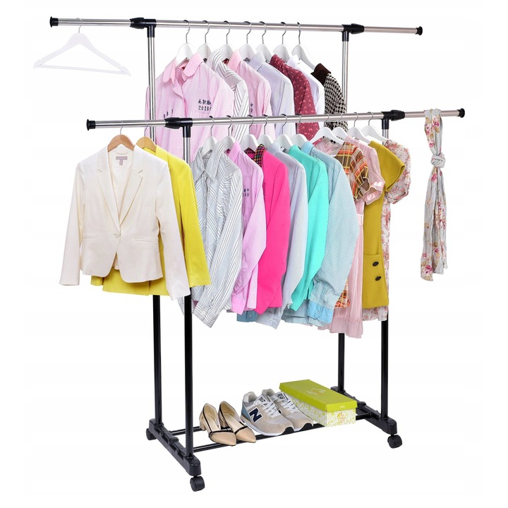 Umeras pentru haine Gockowiak, dublu, cu roti, multicolor