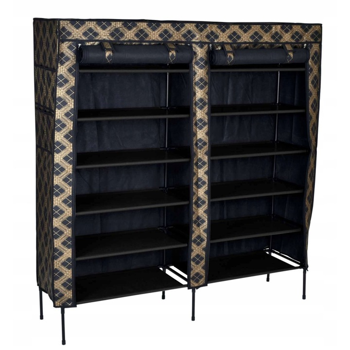 Textil cipőtartó szekrény, GMM Group, kockás modell, arany/fekete