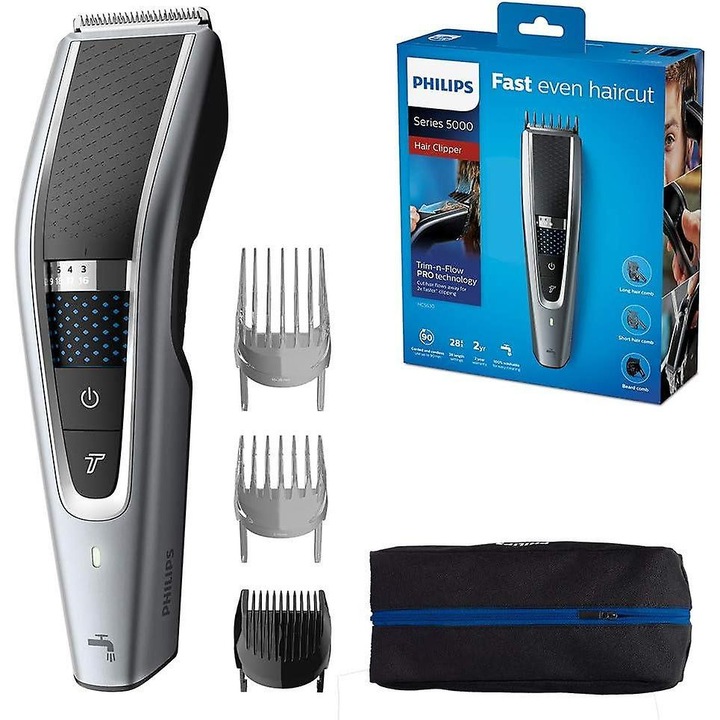 Hajvágó, 5000, 2 állítható fésű, vízálló, akkumulátoros, 90 perc vezeték nélküli használat