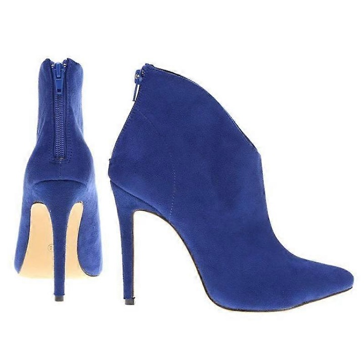 Дамски боти до глезена, модел stiletto, кадифе, сини, висок ток
