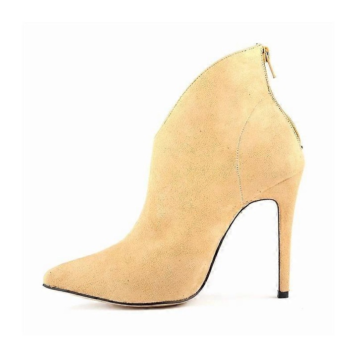 Botine dama, model stiletto, catifea, toc inalt, nude