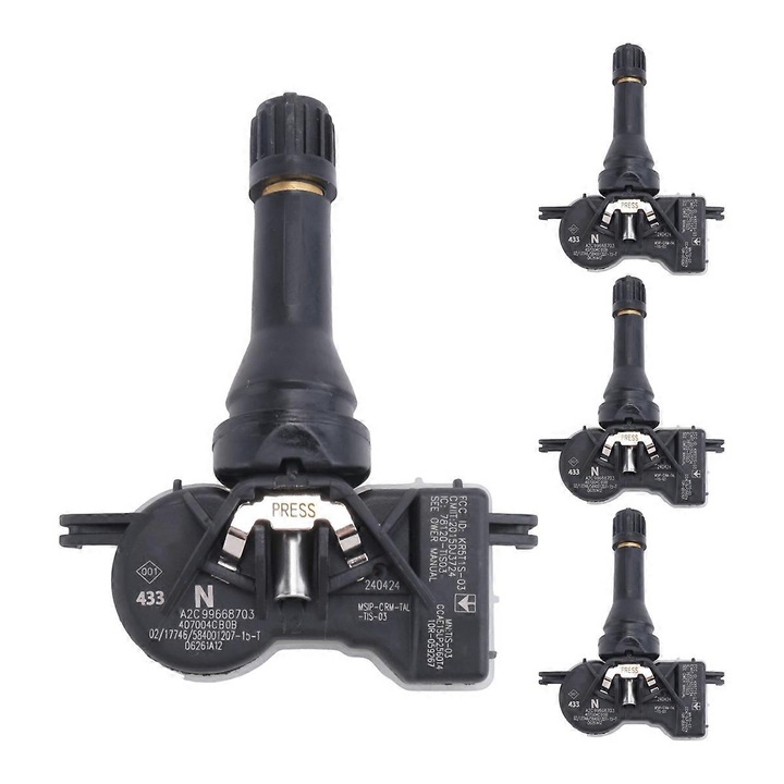 4 darabos TPMS gumiabroncsnyomás-érzékelő készlet, 433MHz, fekete, különféle Renault és Infiniti modellekhez