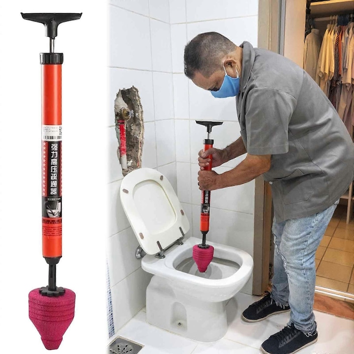 Nagynyomású WC-pumpa, rozsdamentes acél, 64x9cm, piros-narancs színű