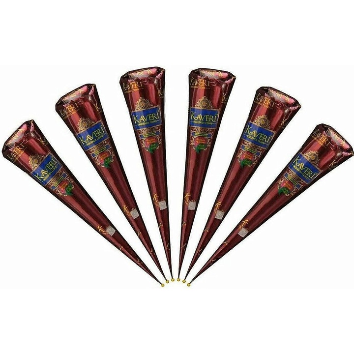Set 6 conuri Mehandi 100% natural, tatuaje temporare culoare maro, pete durabile, pentru ceremonii