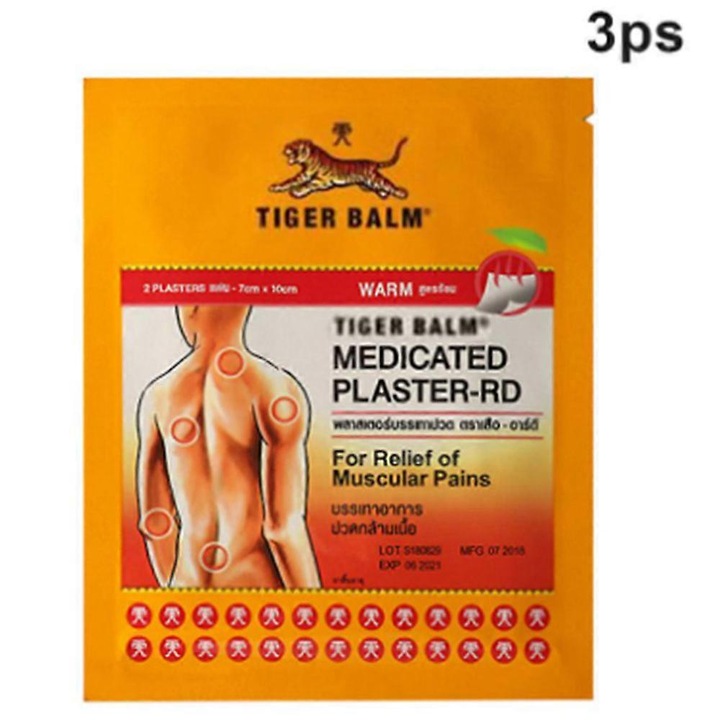Set 3 plasturi Tiger Balm pentru ameliorarea durerii, rosu