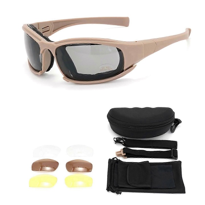 Ochelari de protectie pentru motocicleta, UV400, design windproof, culoare kaki, dimensiune standard, set 1 bucata