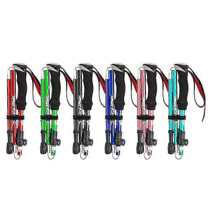 Bete trekking set 5 sectiuni, ajustabile 95-110cm, rosu, albastru, verde, negru, mov, albastru deschis