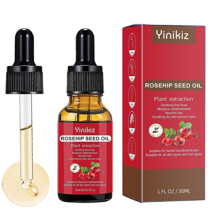 Ulei cosmetic din ulei de macese, 30ml, set 2 bucati, hidratant pentru fata, ingrijire pielii, potrivit pentru toate tipurile de piele