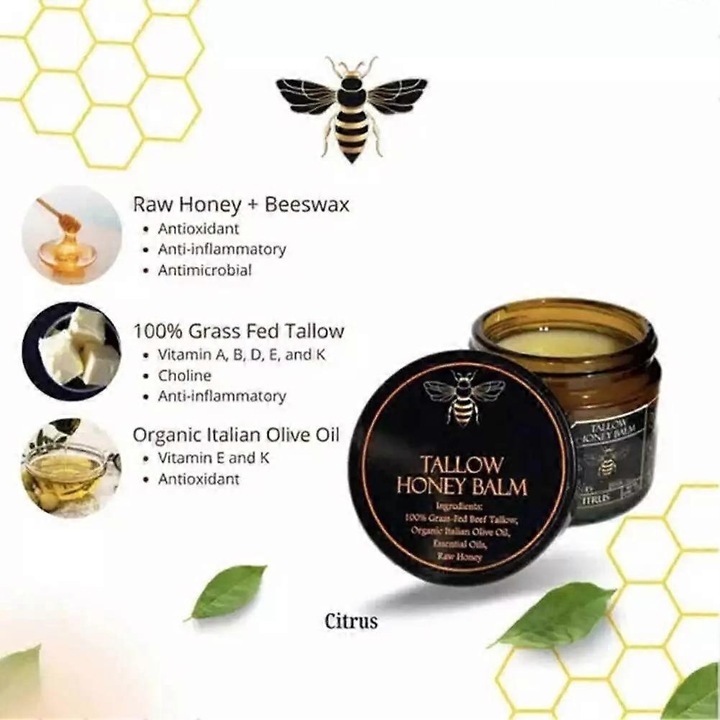 Balsam de fata cu sebum de vita hranit cu iarba si miere raw, set de 3, textura bogata, utilizare zilnica, pentru toate tipurile de piele