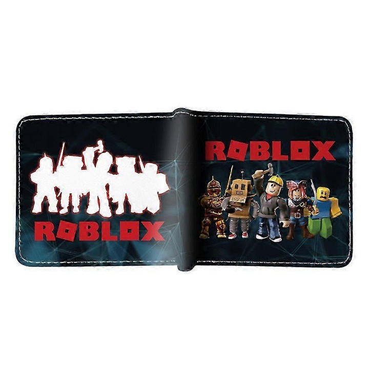 Детски портфейл Roblox, изработен от изкуствена кожа, двуцветен, сгъваем модел, 1 отделение за карти, 1 отделение за монети
