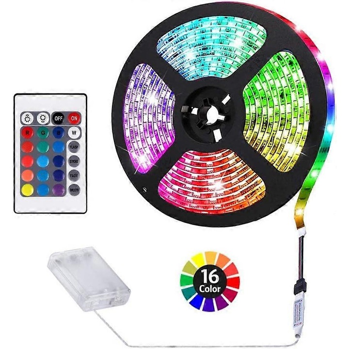 5 м LED лента, дистанционно управление, многоцветна смяна, водоустойчив дизайн