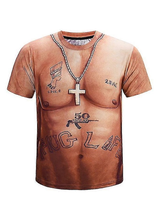 Férfi póló, 3D nyomtatás, barna színű, poliészter, tavasz-ősz