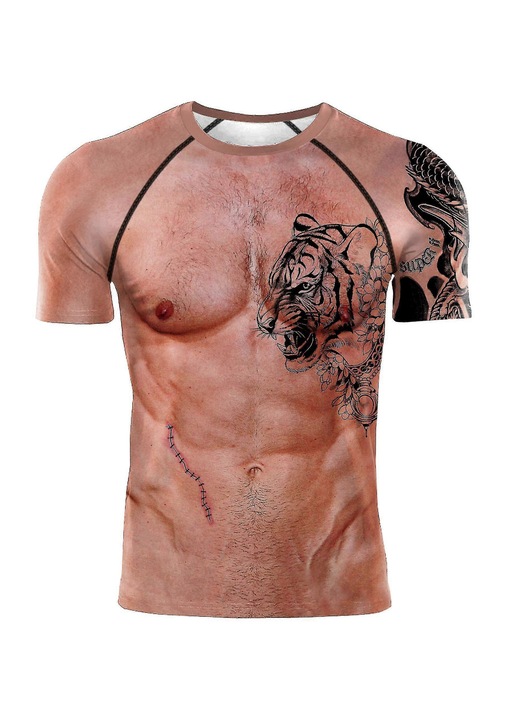 Férfi póló, 3D nyomtatott, bézs, poliészter