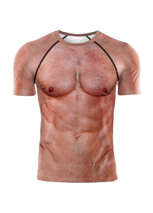 Férfi póló, 3D nyomtatott, testszínű, poliészter, tavaszi-őszi szett