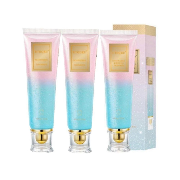 UTOGRU fogkrémkészlet, 100g, fehér, mélytisztításhoz és fehérítéshez, 3 db