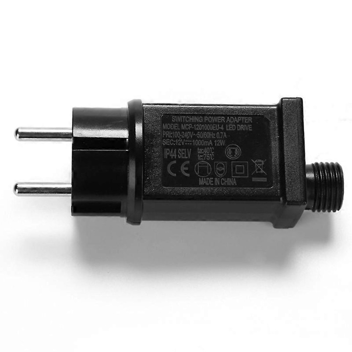 12V 12W hálózati adapter, IP44 vízálló, 1A, 78x38x30mm, fekete