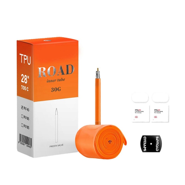 Kerékpárbelső, ORSZÁGÚTI 45 mm, TPU, átszúrásálló, narancssárga