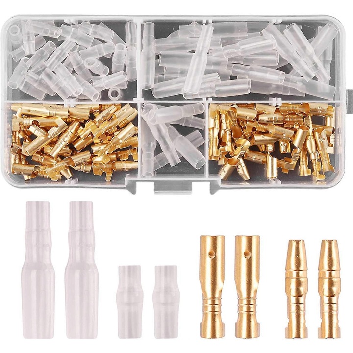 Set 120 conectori bullet 3.9mm cu capac pentru motociclete, barbati si femei, cutie plastic