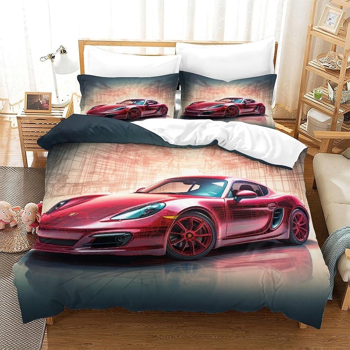 Set lenjerie de pat, 1 pernuta, 135x200cm, 200x200cm, 220x240cm, fibre ultra fine, cu fermoar ascuns, multicolor