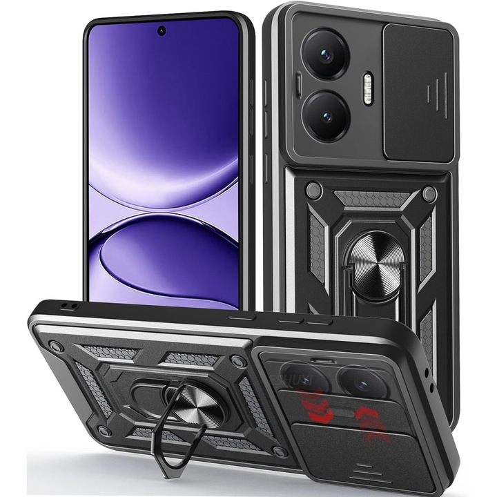 Husa pentru Poco F7 Ring Armor Kickstand Tough Rugged Cover cu protectie camera Negru