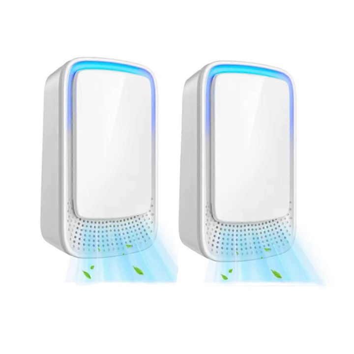 Компактен пречиствател на въздух, 2 броя, отрицателен йонизатор, бял, за дома, офиса, безшумна работа