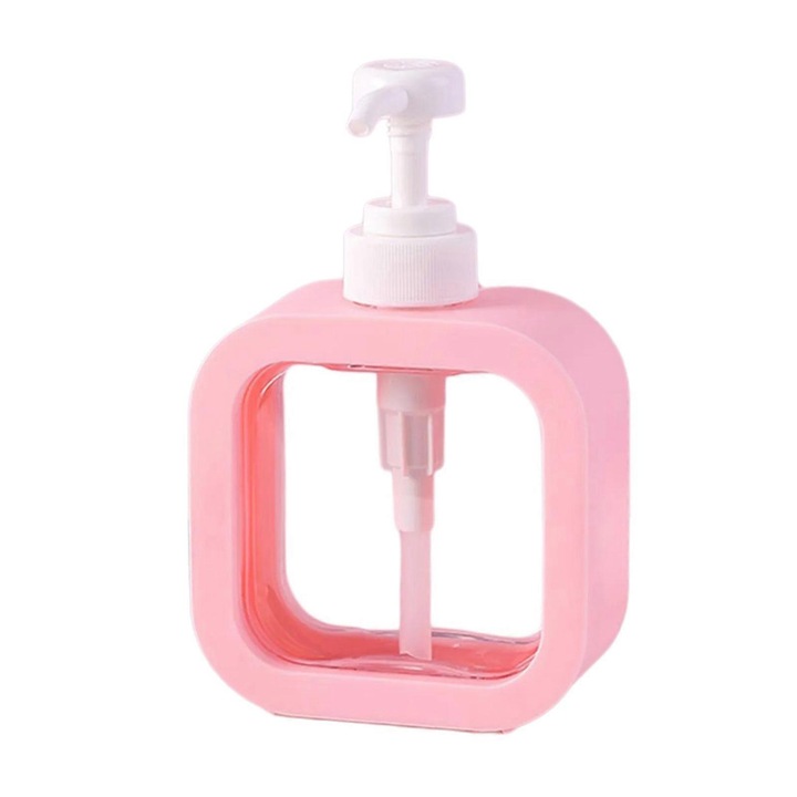 Dispenser de sapun transparent, capacitate 300ml/500ml, design ergonomic, portabil, roz