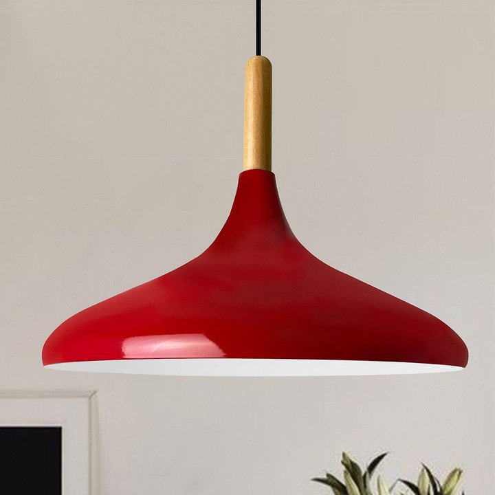 Lampa suspendata metalica 35x20cm, E27, inaltime ajustabila, rosu