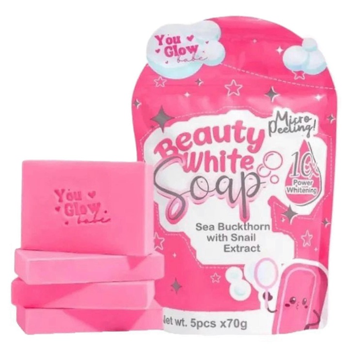 Комплект от 5 бели сапуна Beauty, екстракт от морски зърнастец и муцин от охлюви, 70 г