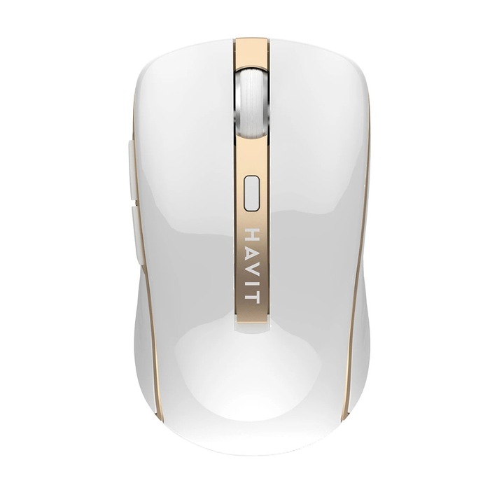 Mouse Wireless Mouse (MS951GT) 2.4GHz, 1000/1200/1600 DPI, AA Battery White / Golden Alb, Auriu