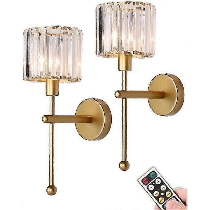 Стъклени стенни лампи, комплект от 2, с акумулаторна батерия и дистанционно управление, модерен дизайн, златисти, димируеми