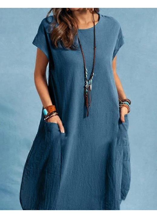 Ruha, rövid ujjú, egyszínű, kék, pamut
