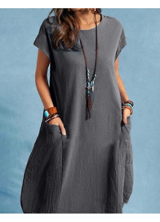 Női ruha, szürke, 100% pamut, rövid ujjú