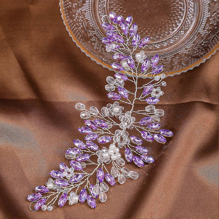Accesoriu par, bentita din perle, 23x6cm, mov, set 1 buc.
