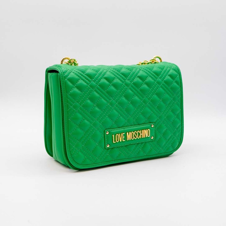 Чанта през рамо с лого Love Moschino, Ватирана, Emerald Green, Еко кожа