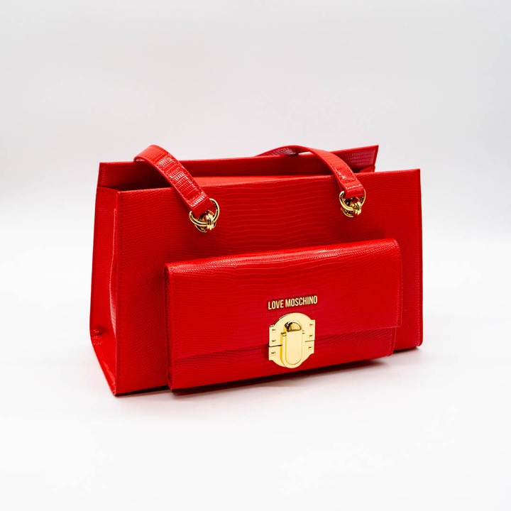 Love Moschino, Geanta de umar, Piele ecologica, Rosie, Textura Croco