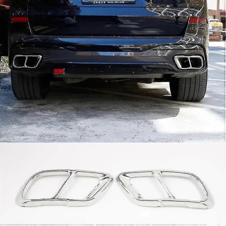 Capac de iesire pentru tevile de evacuare auto, set 2 bucati, inox, pentru BMW X5 G05, X6 G06, X7 G07, 2019-2021