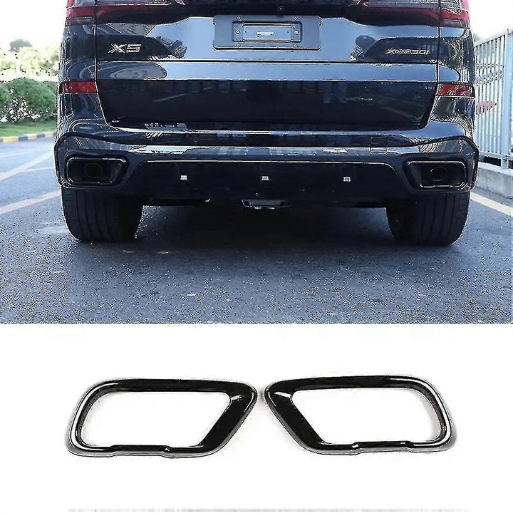 Capac de iesire pentru teava de esapament auto, set 2 buc, inox, pentru BMW X5 G05, X6 G06, X7 G07, 2019-2021, negru, 7x35.5x5cm