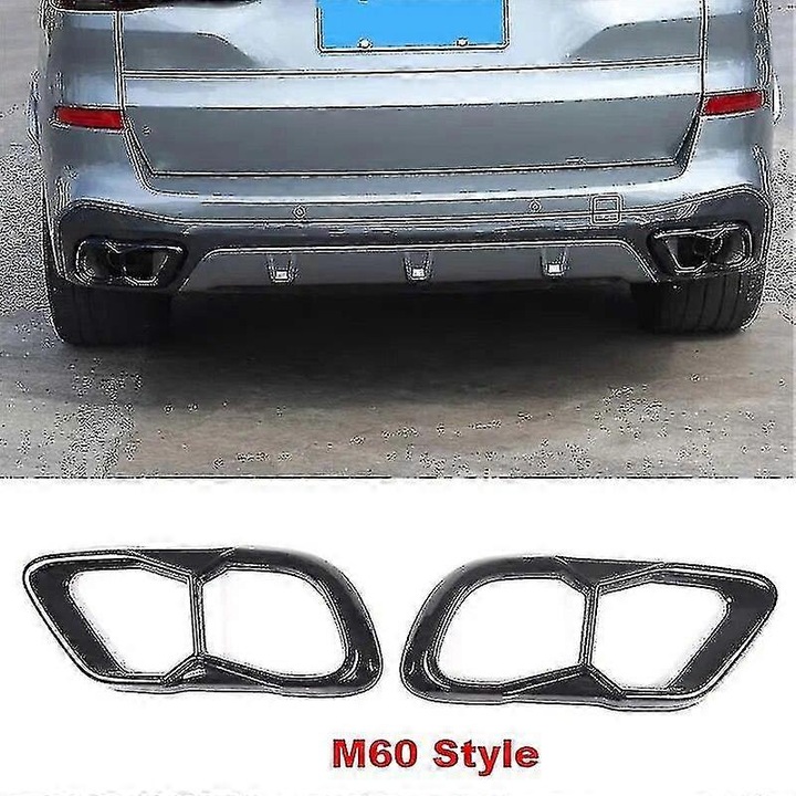 Capac de iesire pentru tevile de evacuare auto, set 2 buc, inox, pentru BMW X5 G05, X6 G06, X7 G07, 2019-2021, negru, 7x35.5x5cm