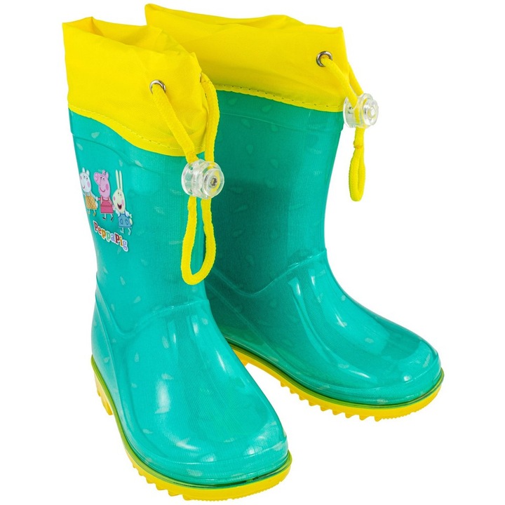 Детски гумени ботуши с връзки, Прасенце Пепа, светлозелени, гумени, размер 28/29