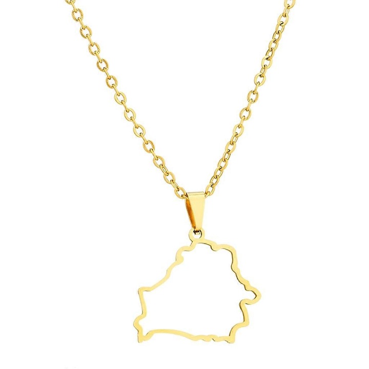 Colier pandantiv din otel inoxidabil, design elegant, culoare aurie, 4g