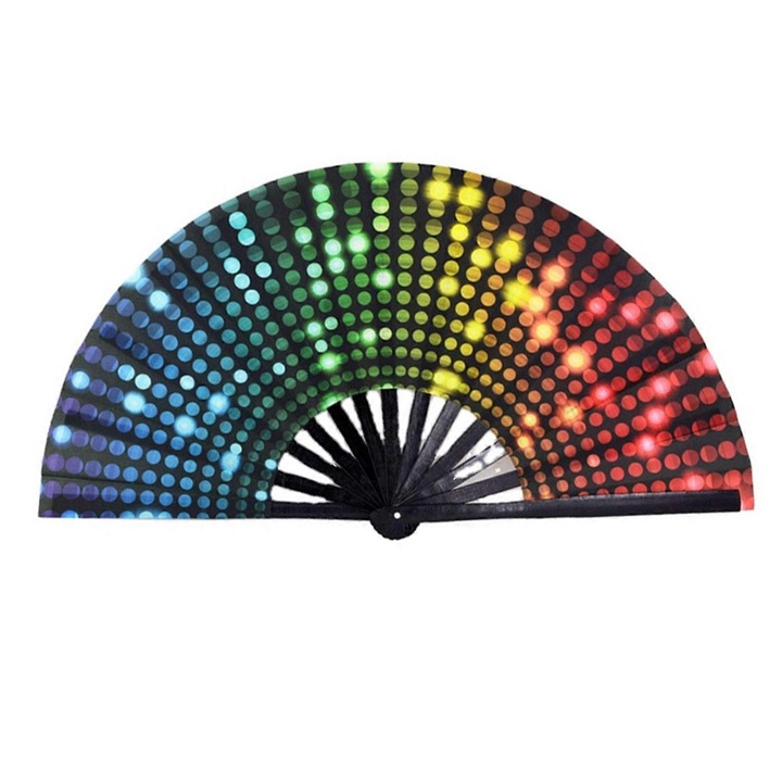 Összecsukható legyező, 33 cm, fluoreszkáló design, élénk színek, bambusz és Oxford szövet anyag