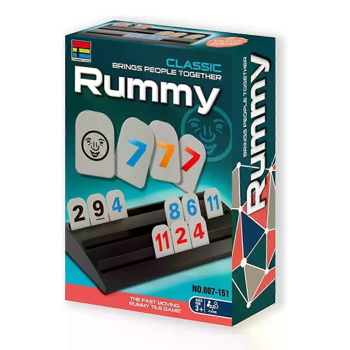 Set Joc Rummy Cube pentru 6 Jucatori, 146 Piese Colorate, 6 Suporturi, 8+