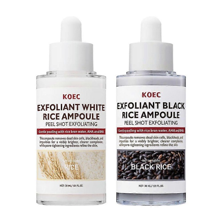 Fiole Glow Rice, Exfoliant moale pentru fata si corp, extract de orez alb si negru, 30ml